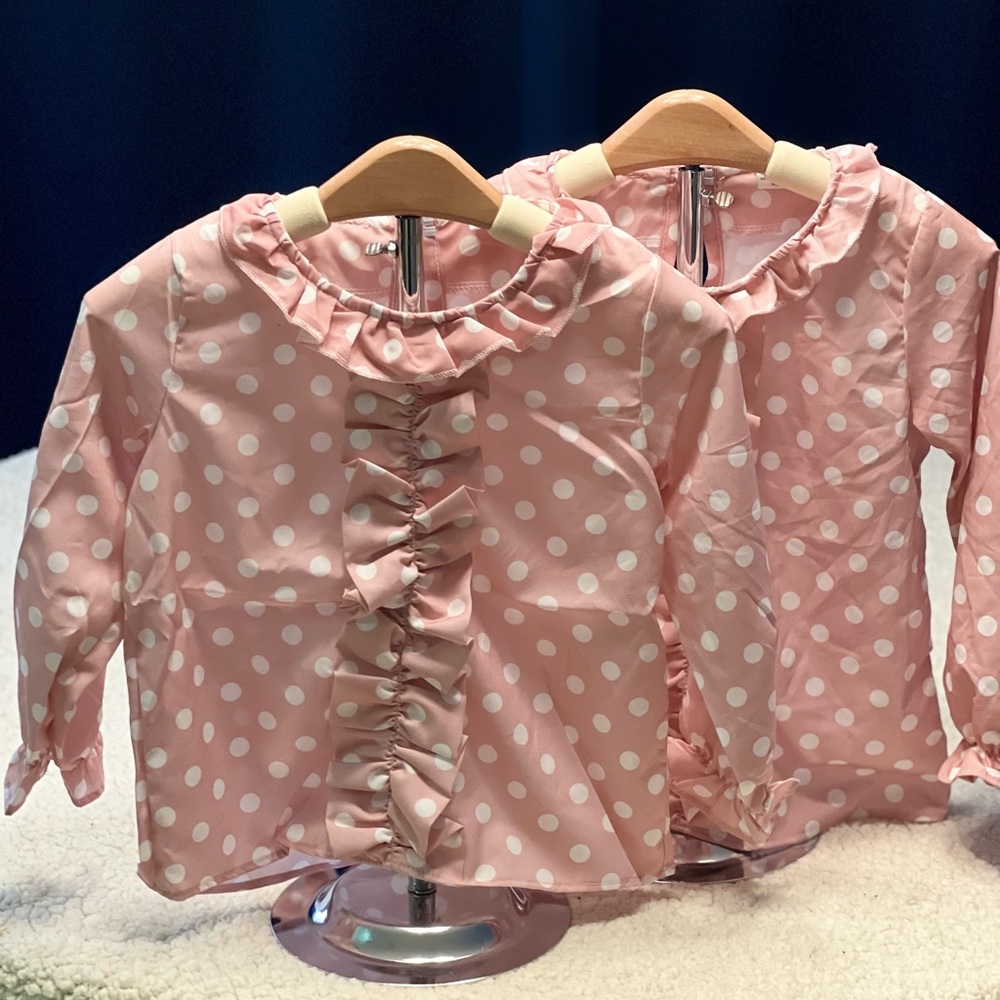 Pink Polka Dot Ruffle Blouse